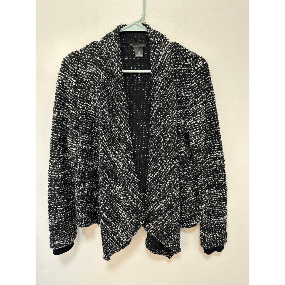 Club Monaco Textured Knit Cardigan Jacket Black White‎ Open Front Women's, SP